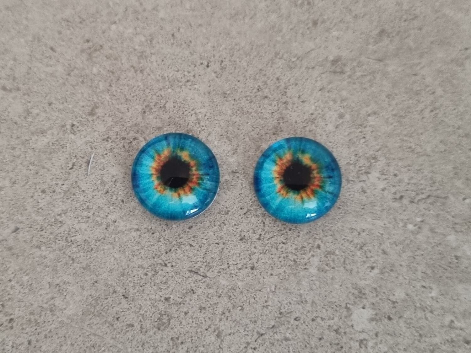 2 st drakögon kattögon i glas, glasinfattningar, cabochoner (12 mm)