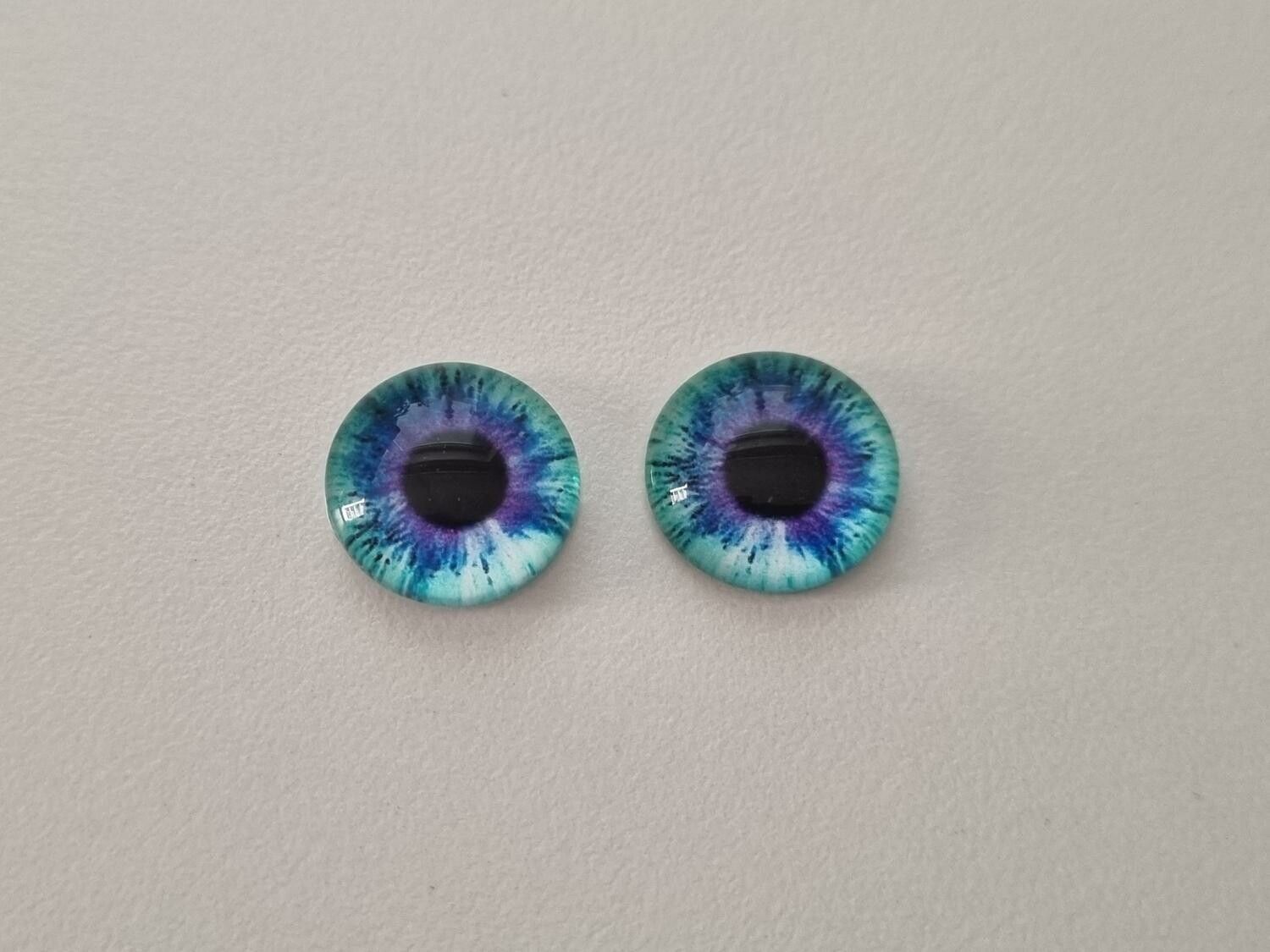 2 st drakögon kattögon i glas, glasinfattningar, cabochoner (12 mm)