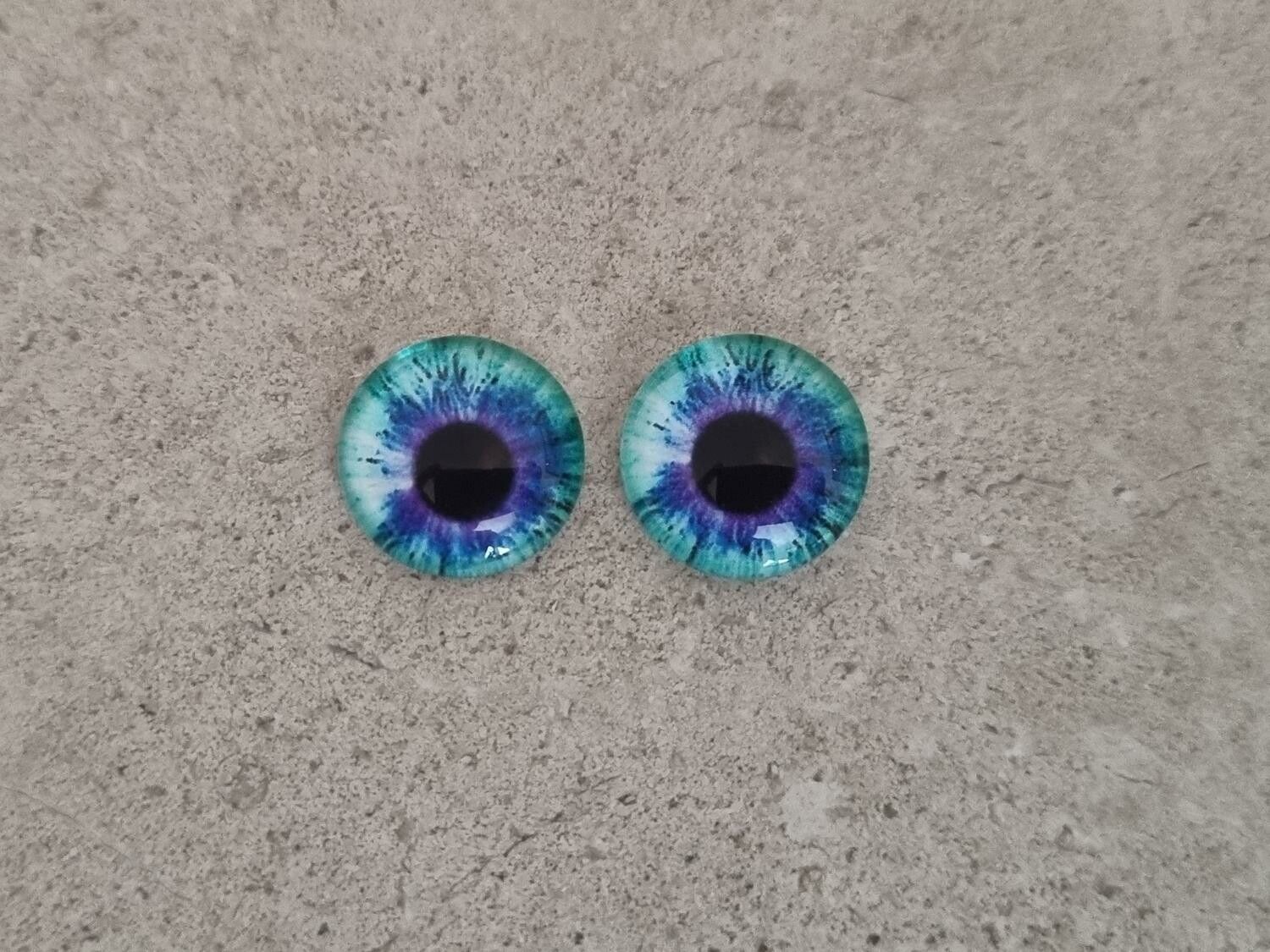 2 st drakögon kattögon i glas, glasinfattningar, cabochoner (12 mm)