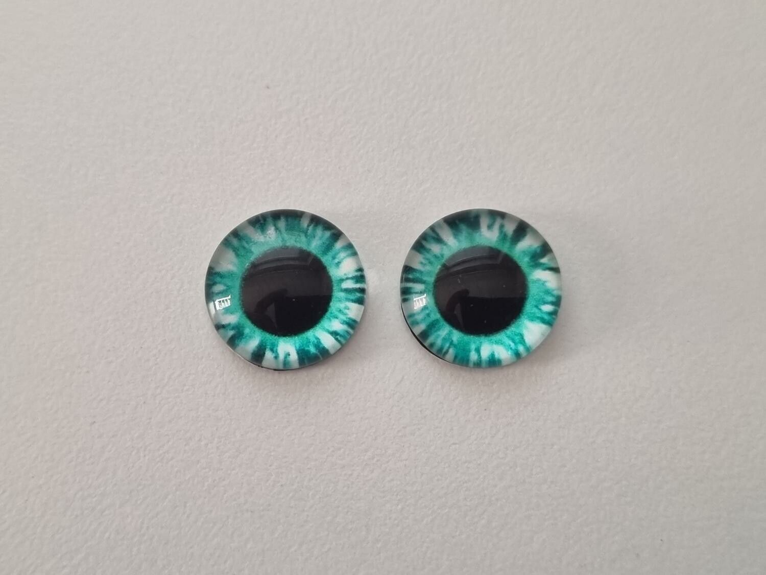 2 st drakögon kattögon i glas, glasinfattningar, cabochoner (12 mm)