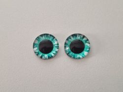 2 st drakögon kattögon i glas, glasinfattningar, cabochoner (12 mm)