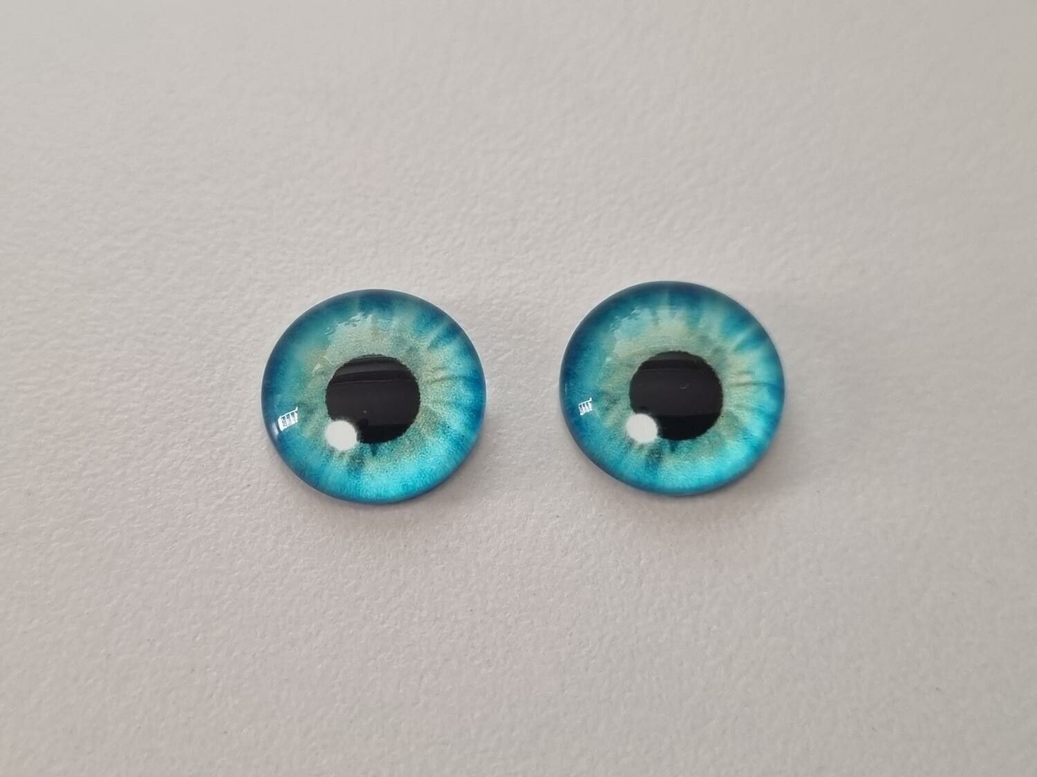 2 st drakögon kattögon i glas, glasinfattningar, cabochoner (12 mm)