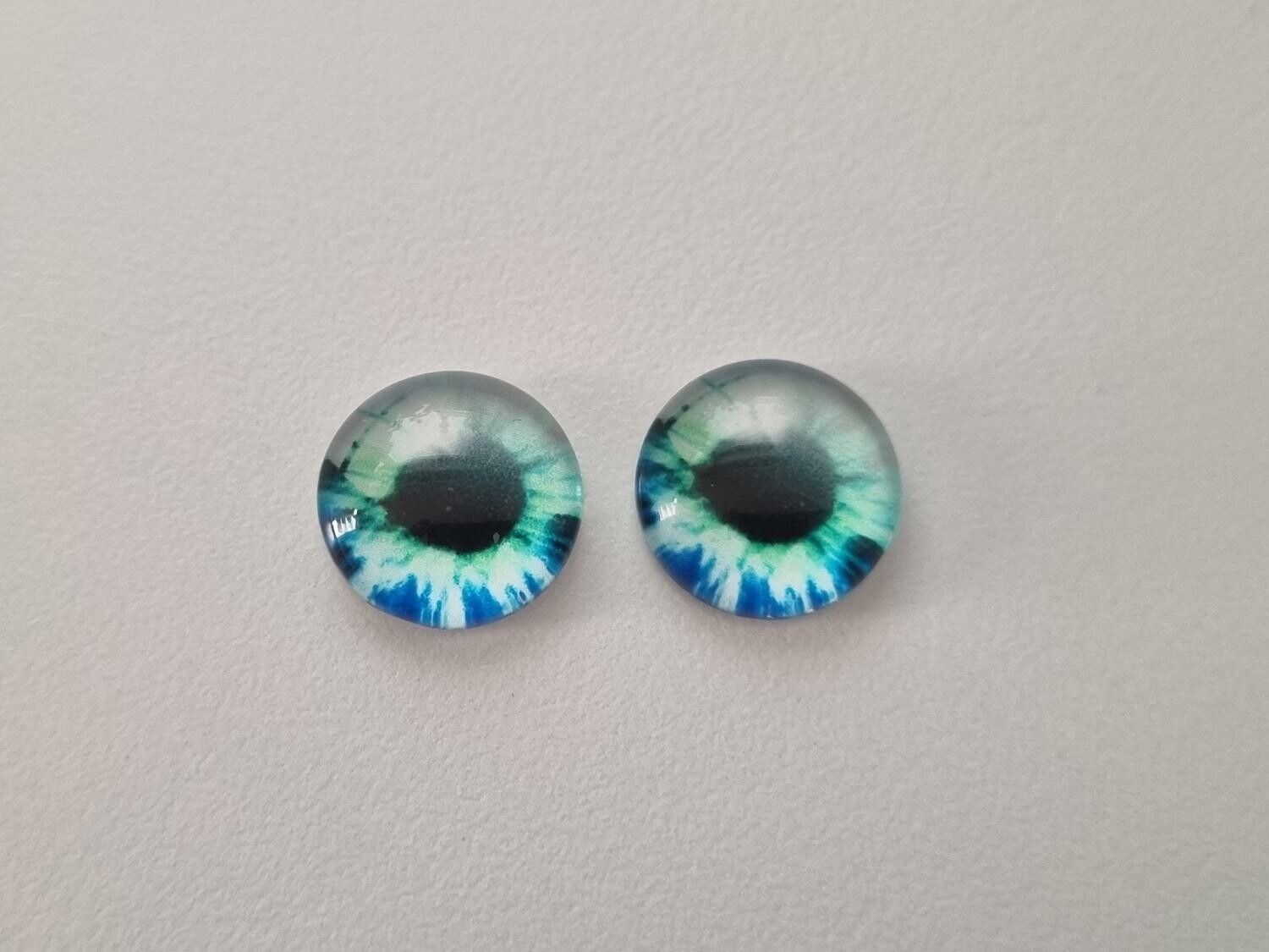 2 st drakögon kattögon i glas, glasinfattningar, cabochoner (12 mm)