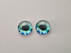 2 st drakögon kattögon i glas, glasinfattningar, cabochoner (12 mm)