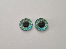 2 st drakögon kattögon i glas, glasinfattningar, cabochoner (12 mm)