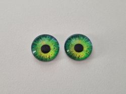 2 st drakögon kattögon i glas, glasinfattningar, cabochoner (12 mm)