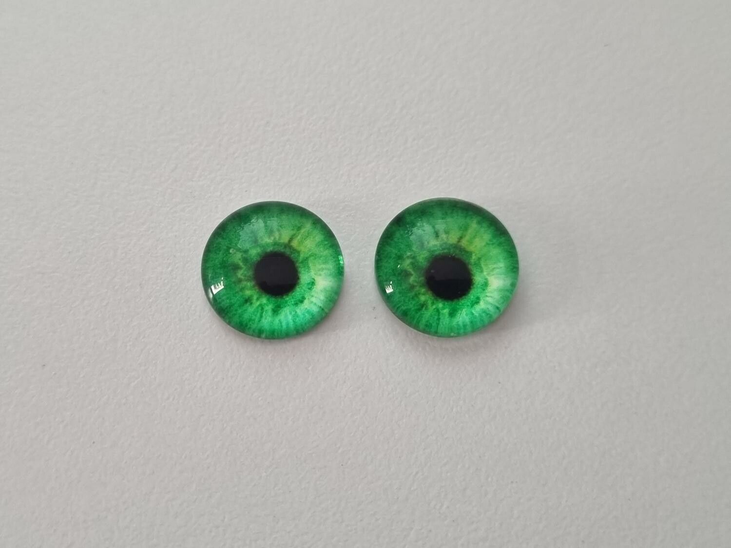 2 st drakögon kattögon i glas, glasinfattningar, cabochoner (12 mm)