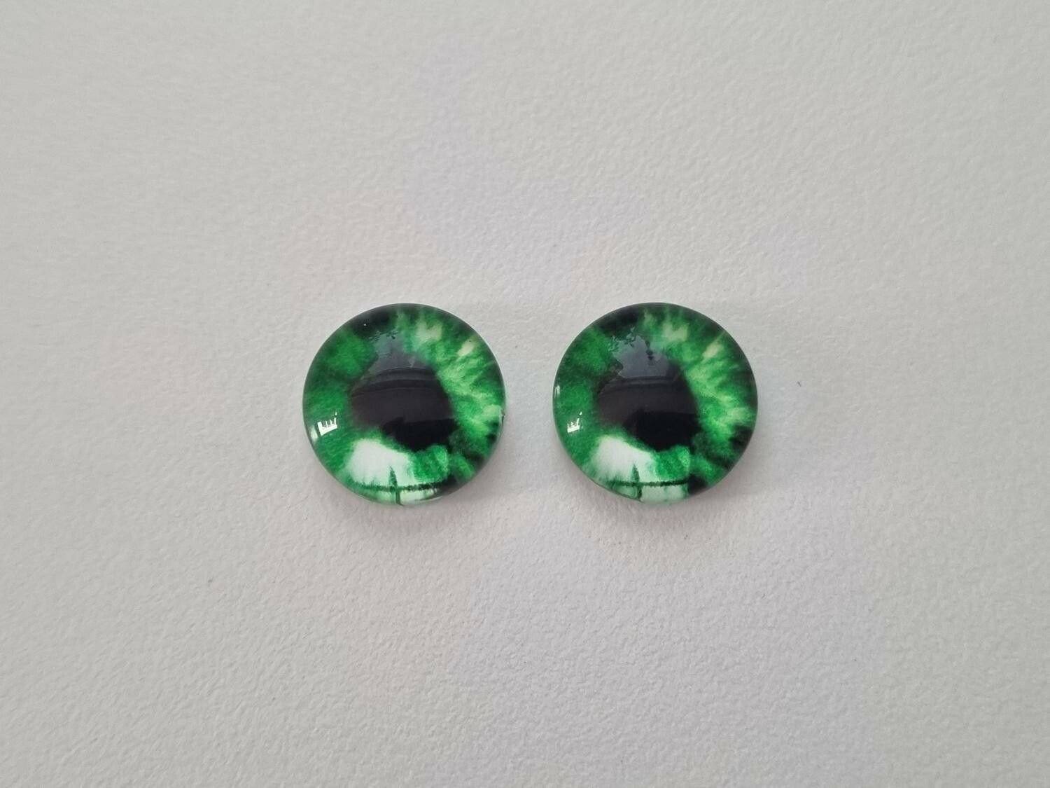 2 st drakögon kattögon i glas, glasinfattningar, cabochoner (12 mm)