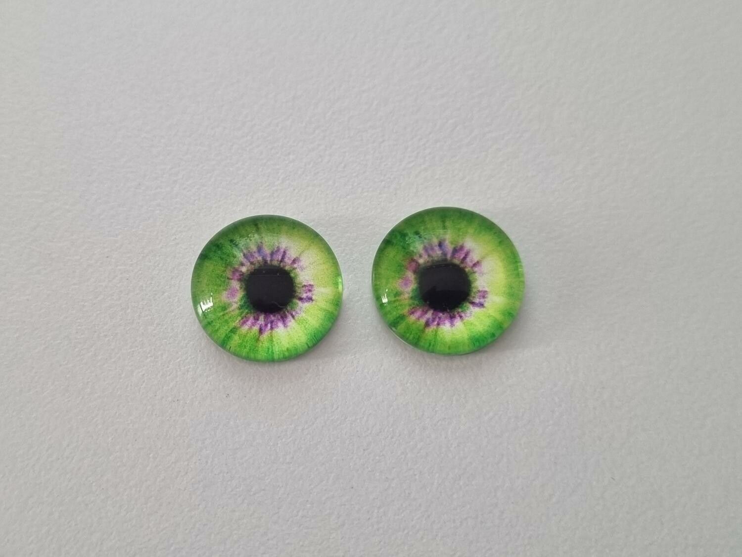 2 st drakögon kattögon i glas, glasinfattningar, cabochoner (12 mm)