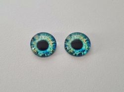 2 st drakögon kattögon i glas, glasinfattningar, cabochoner (12 mm)