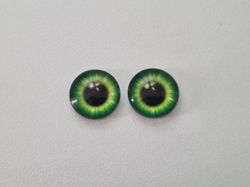 2 st drakögon kattögon i glas, glasinfattningar, cabochoner (12 mm)
