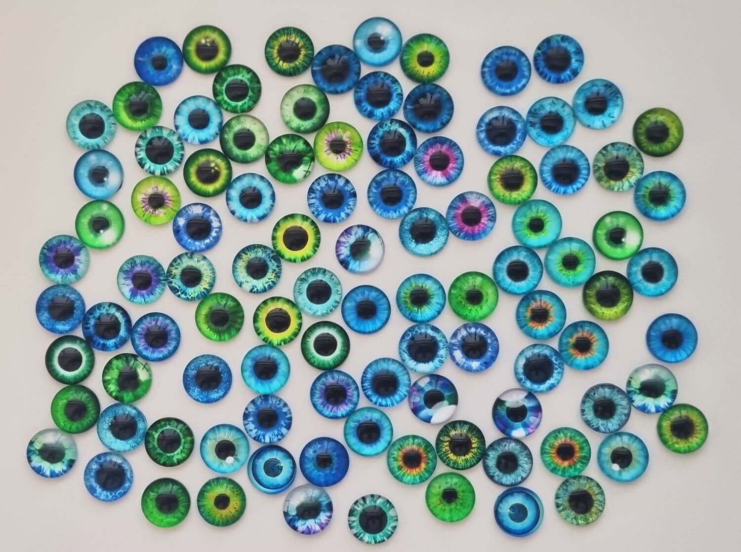100 st drakögon kattögon i glas, glasinfattningar, miniatyrer (12 mm)