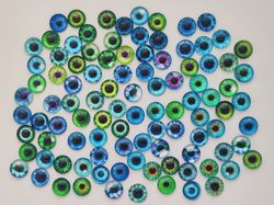 100 st drakögon kattögon i glas, glasinfattningar, miniatyrer (12 mm)
