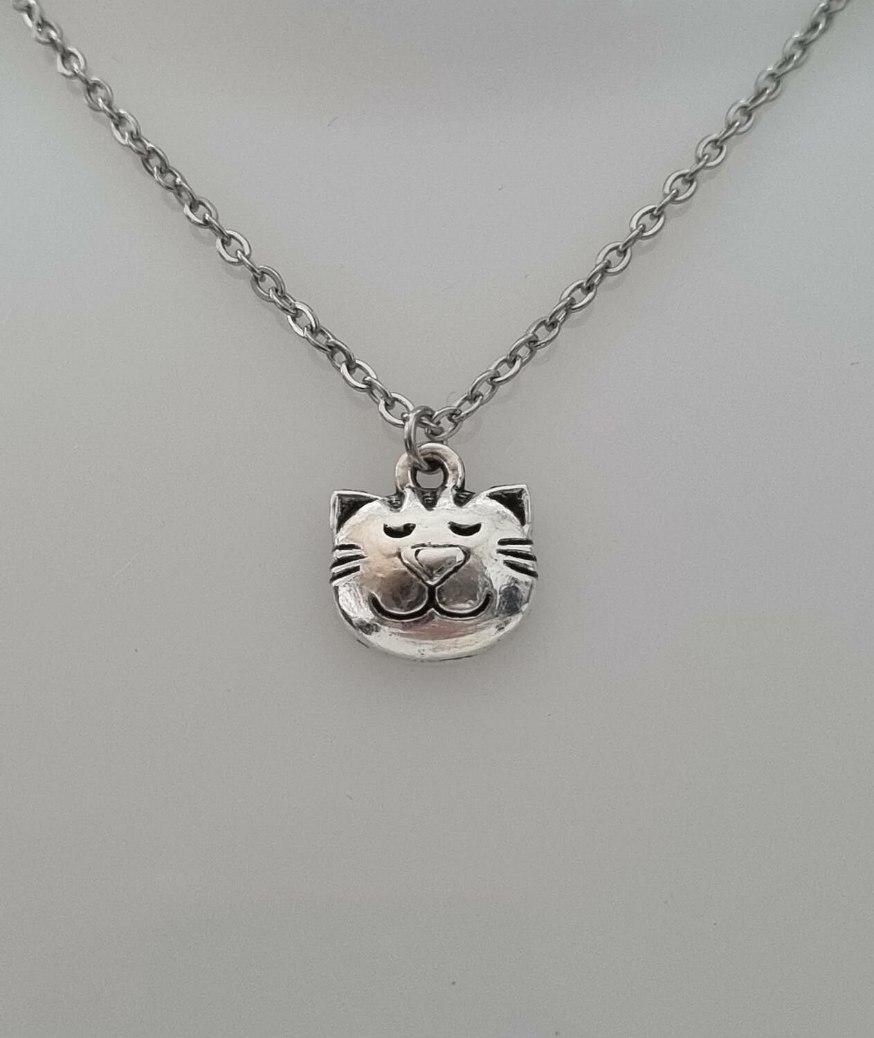 Halsband med ett kattansikte / en katt (45 cm långt halsband)