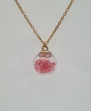 Halsband med en rund glasberlock/glaskula (45 cm lång kedja, rosa)