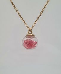 Halsband med en rund glasberlock/glaskula (45 cm lång kedja, rosa)