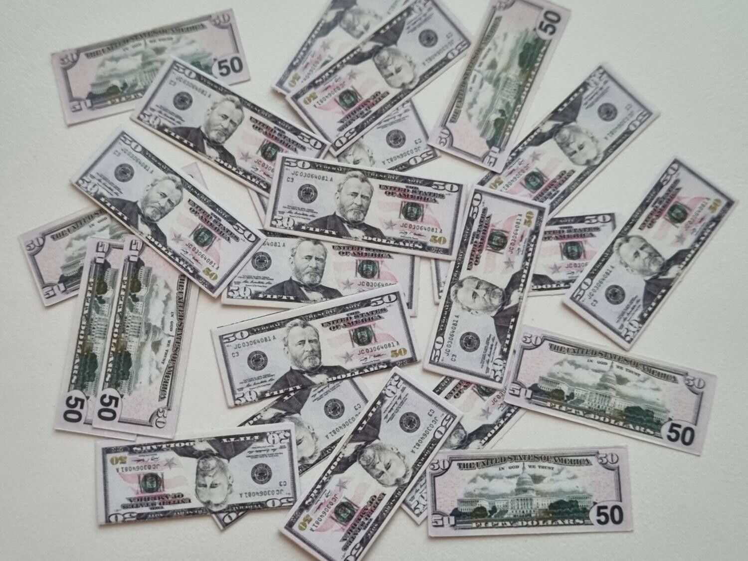 20 st miniatyrer - Sedlar Leksakspengar, Låtsaspengar - 50 dollar