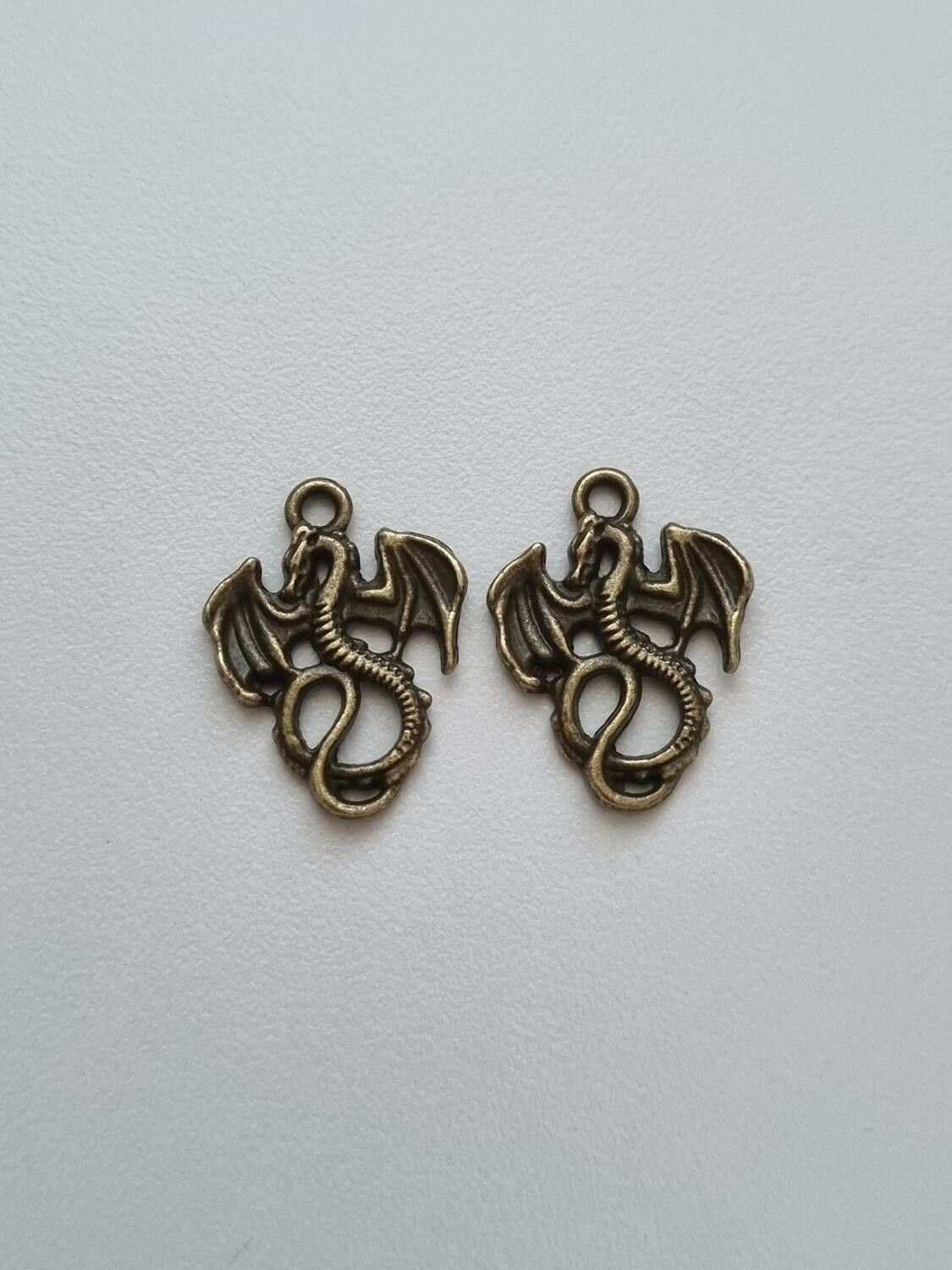 Berlocker Charms Miniatyr Drake / Drakar, 2 st bronsfärgade