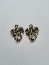 Berlocker Charms Miniatyr Drake / Drakar, 2 st bronsfärgade