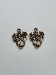 Berlocker Charms Miniatyr Drake / Drakar, 2 st bronsfärgade