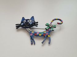 1 st detaljrik brosch hänge - Färgglad katt (blå)