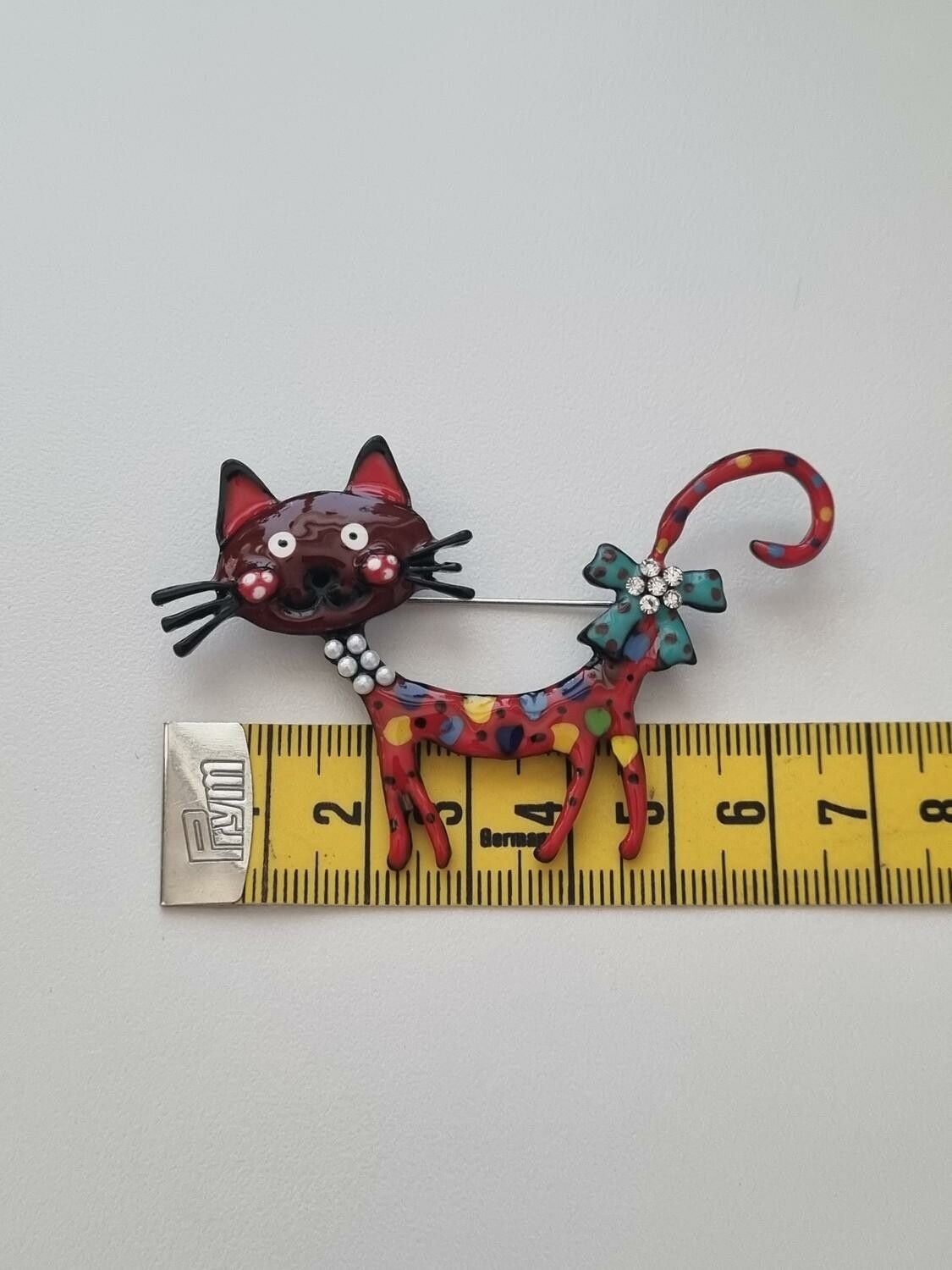 1 st detaljrik brosch hänge - Färgglad katt (röd)
