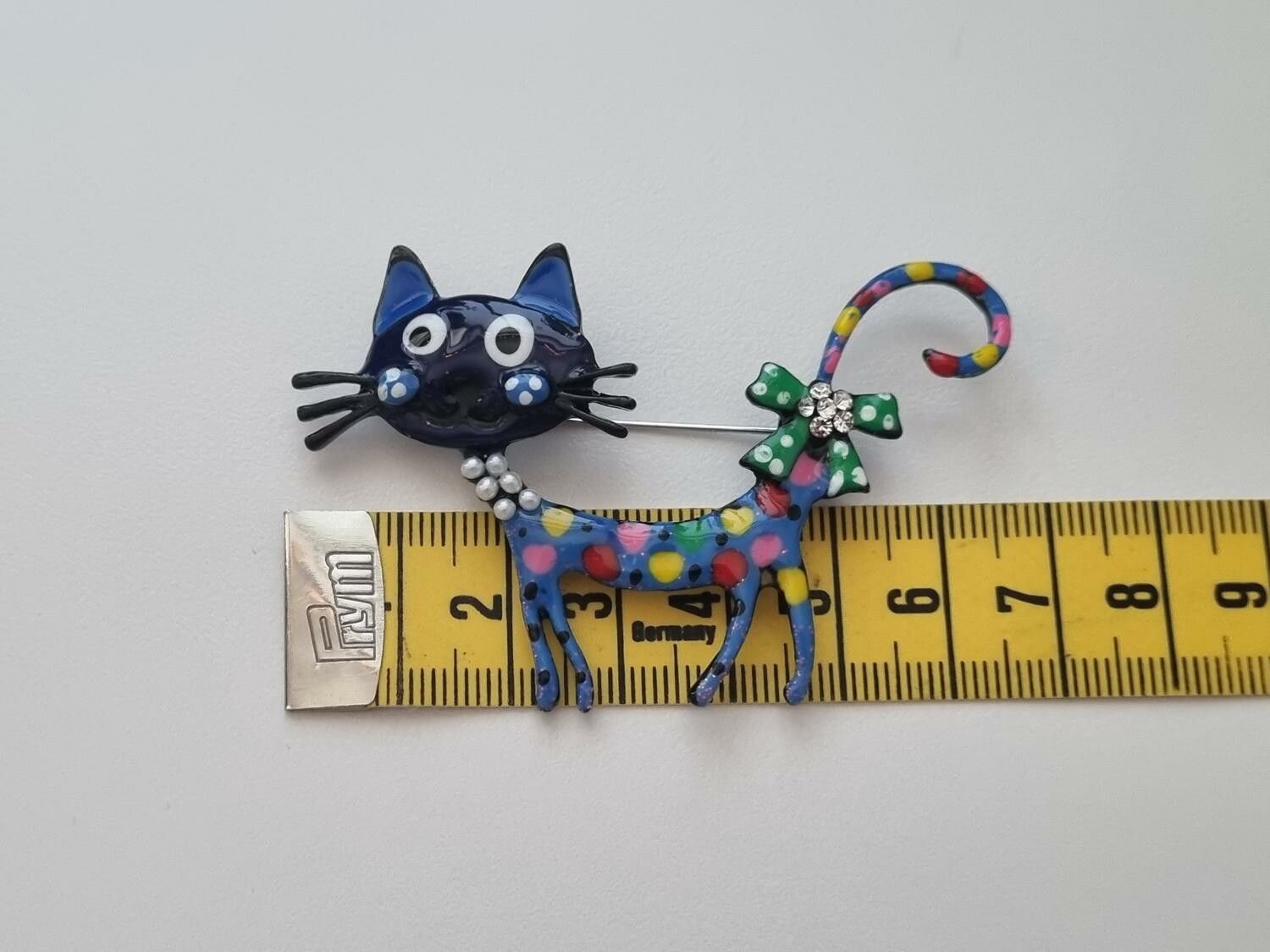 1 st detaljrik brosch hänge - Färgglad katt (blå)