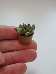 Handmålad kaktus i kruka, miniatyr, minikaktus (2,1 cm hög)