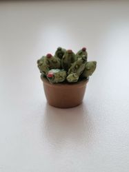 Handmålad kaktus i kruka, miniatyr, minikaktus (2,1 cm hög)