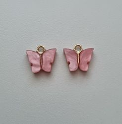 2 st fjärilar, fjärilsberlocker, charms berlock (Rosa emalj)