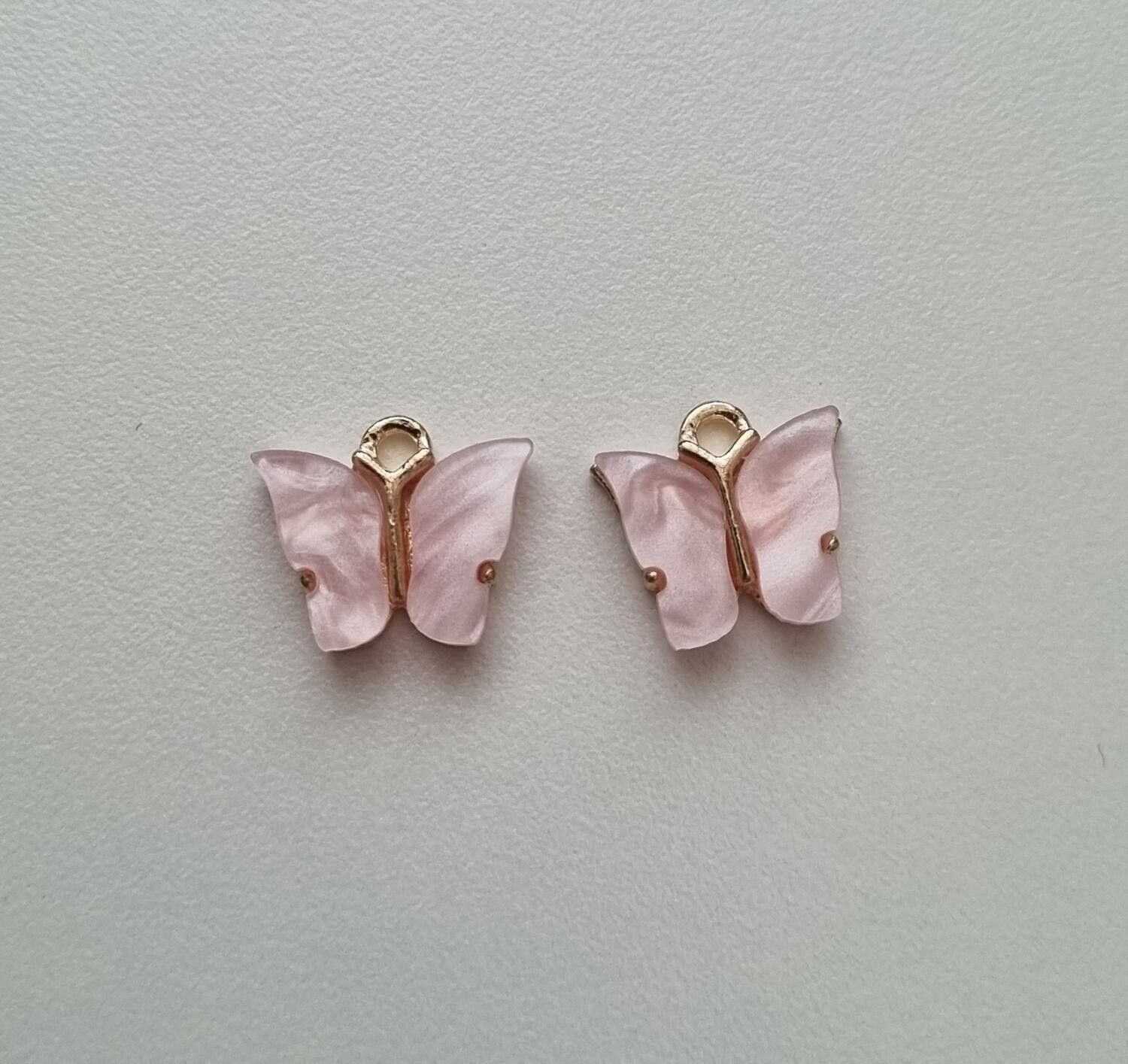 2 st fjärilar, fjärilsberlocker, charms berlock (Ljusrosa emalj)