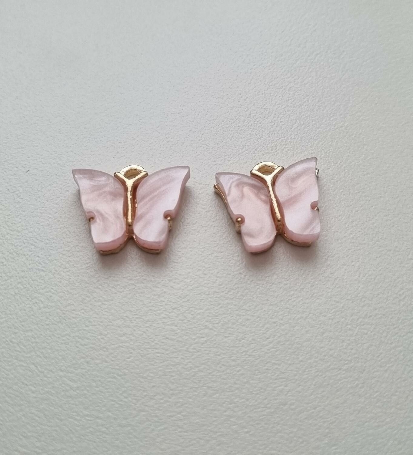 2 st fjärilar, fjärilsberlocker, charms berlock (Ljusrosa emalj)