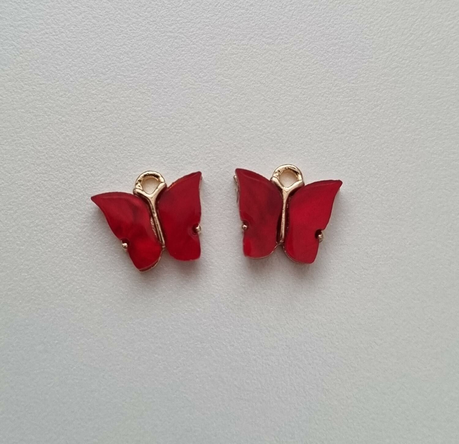 2 st fjärilar, fjärilsberlocker, charms berlock (Röd emalj)