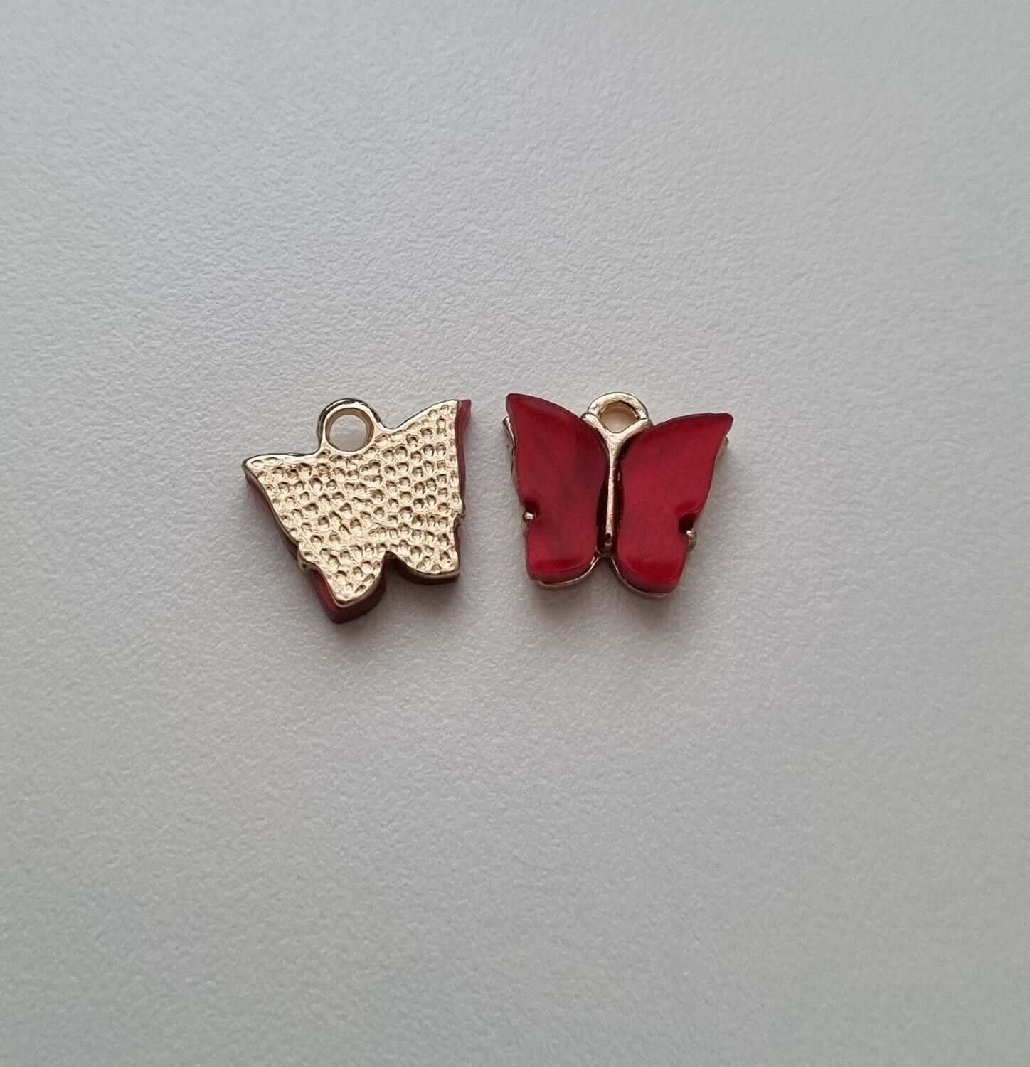 2 st fjärilar, fjärilsberlocker, charms berlock (Röd emalj)