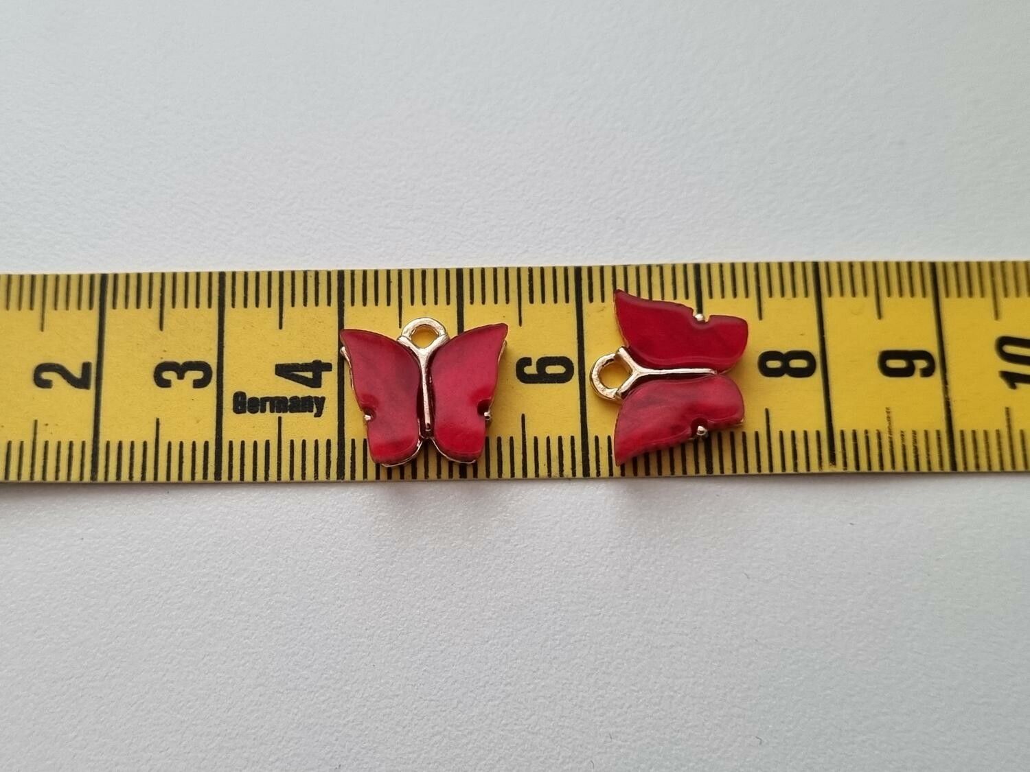 2 st fjärilar, fjärilsberlocker, charms berlock (Röd emalj)