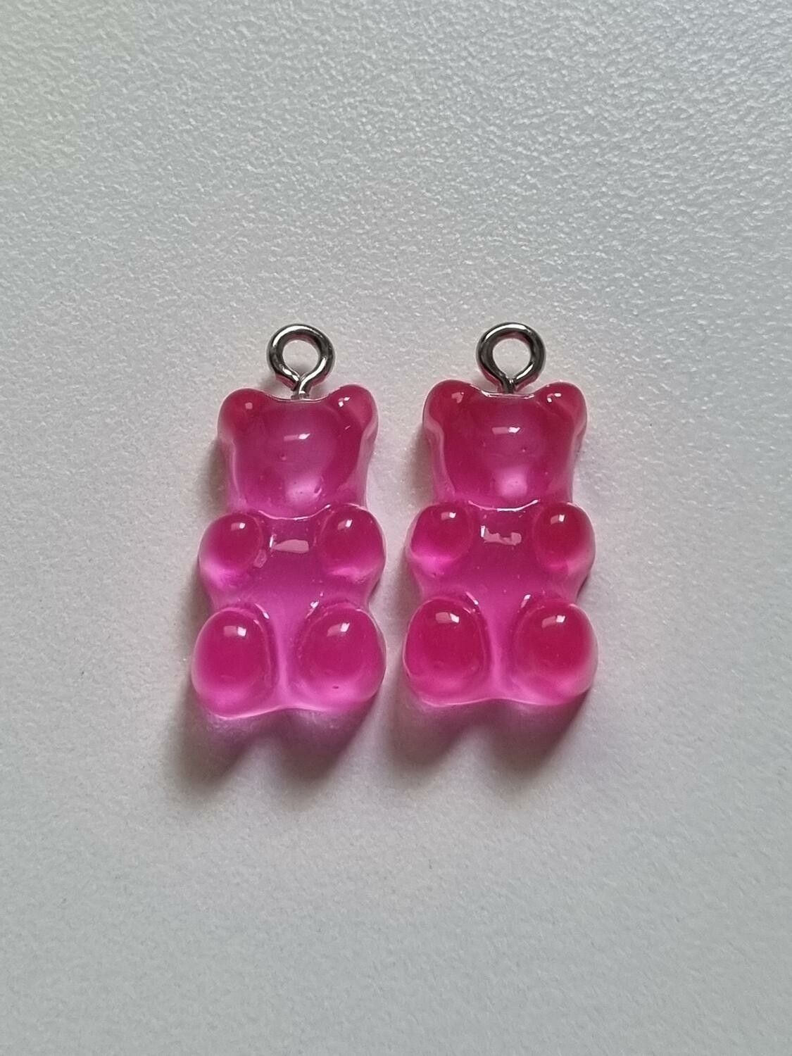 2 st rosa Gummibjörnar, miniatyrer berlocker charms