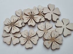 5 st blommor i trä, trädekorationer, dekorationer för scrapbooking