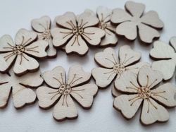 5 st blommor i trä, trädekorationer, dekorationer för scrapbooking