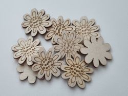 5 st blommor i trä, trädekorationer, dekorationer för scrapbooking