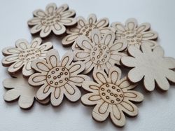 5 st blommor i trä, trädekorationer, dekorationer för scrapbooking