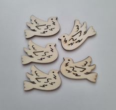 5 st fåglar i trä, trädekorationer, dekorationer för scrapbooking