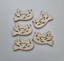 5 st fåglar i trä, trädekorationer, dekorationer för scrapbooking