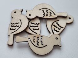 5 st fåglar i trä, trädekorationer, dekorationer för scrapbooking med mera