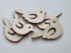 5 st fåglar i trä, trädekorationer, dekorationer för scrapbooking med mera
