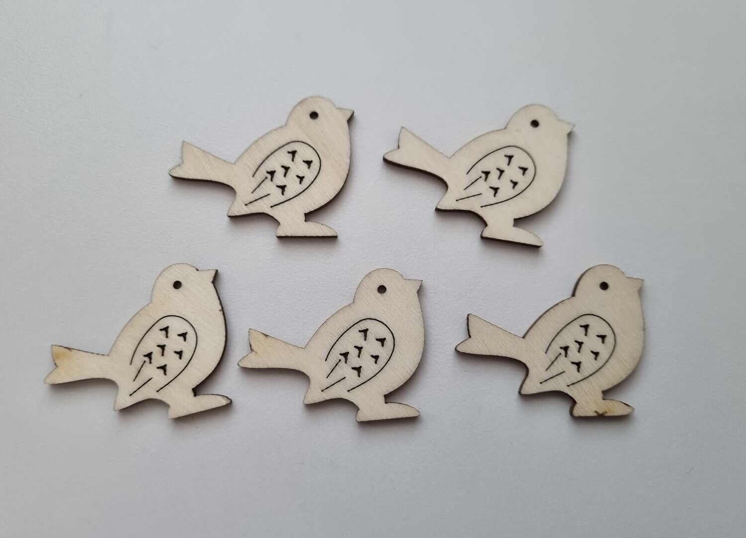 5 st fåglar i trä, trädekorationer, dekorationer för scrapbooking