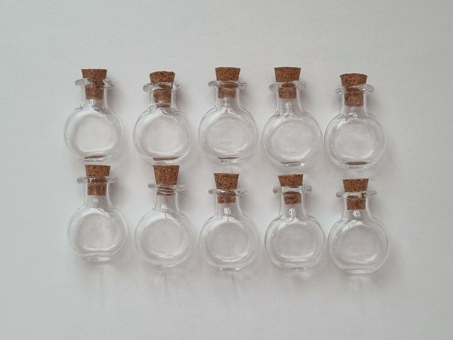10 st små glasflaskor med kork, flaskor miniatyrer glasburkar (2,6 x 1,9 cm)