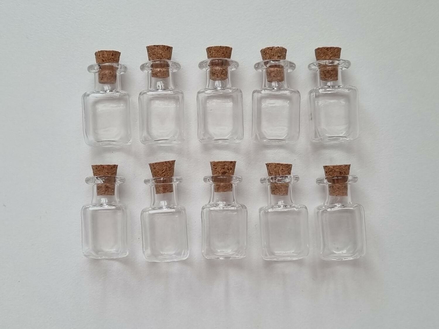10 st små glasflaskor med kork, flaskor miniatyrer glasburkar (2,5 x 1,3 cm)