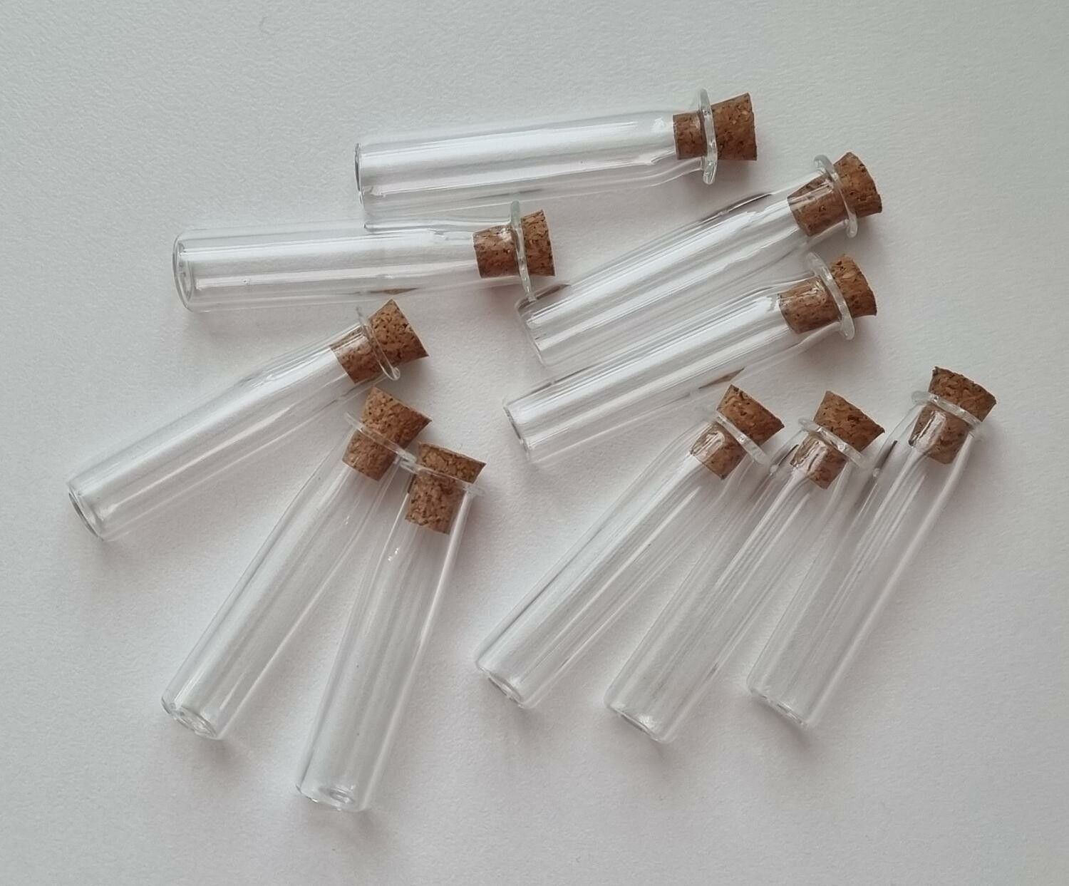 10 st små glasflaskor med kork, flaskor miniatyrer glasrör (4,1 x 1 cm)