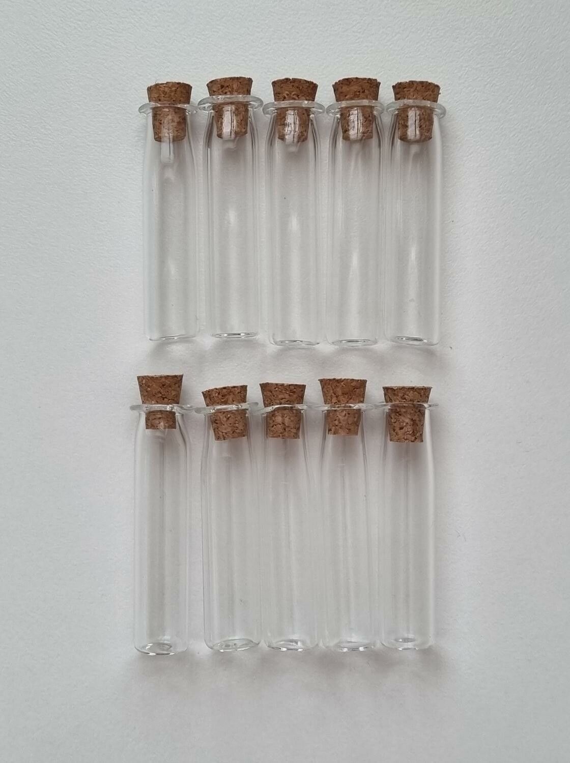 10 st små glasflaskor med kork, flaskor miniatyrer glasrör (4,1 x 1 cm)