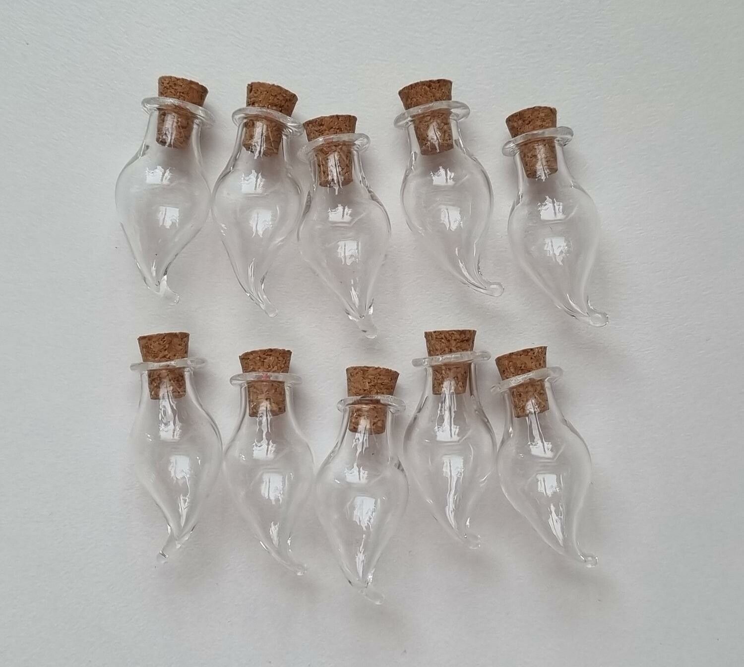 10 st små glasflaskor med kork, flaskor miniatyrer glasburkar (3 x 1,4 cm)